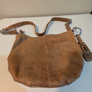 B. Makowsky Tan leather shoulder hobo purse